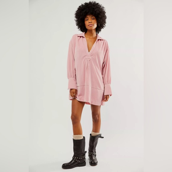 Free People Tessa Mini Dress Pink Nectar Velvet Size Small NWT - Picture 4 of 8